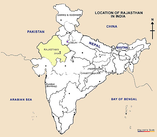 Location of Rajasthan in India Map, Location Map of Rajasthan