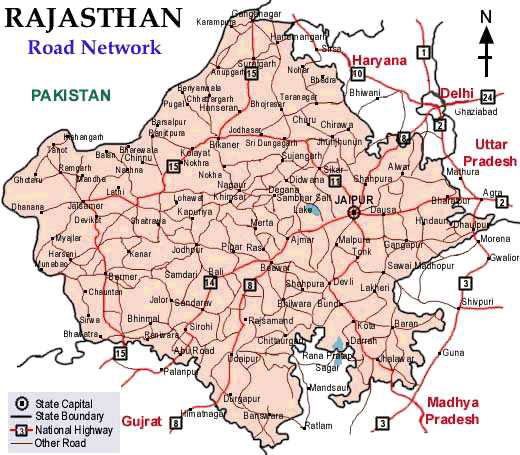 Rajasthan Road Map, Road Map of Rajasthan