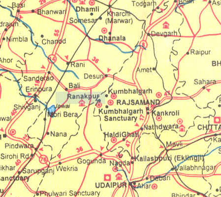 Map of Ranakpur & Surroundings, Rajasthan