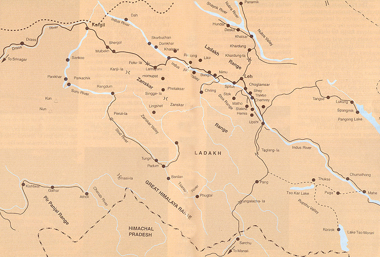 Ladakh Map, Trekking Map of