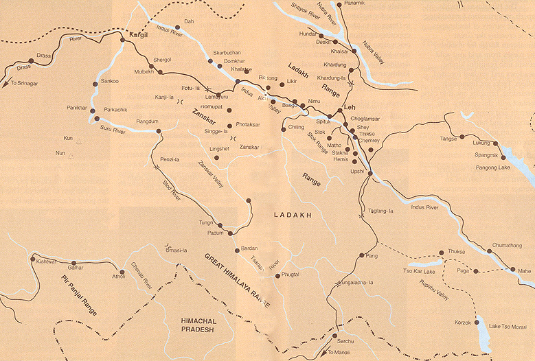 Ladakh Map, Trekking Map of Ladakh