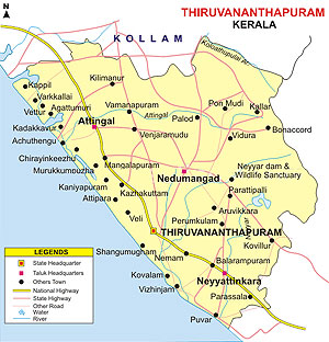 Trivandrum or Thiruvananthapuram Map