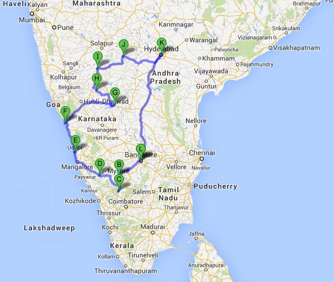 tourist places in karnataka on map