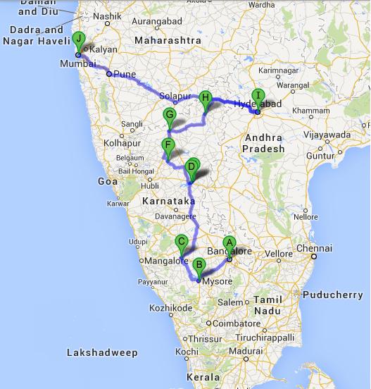 south karnataka tourist places map