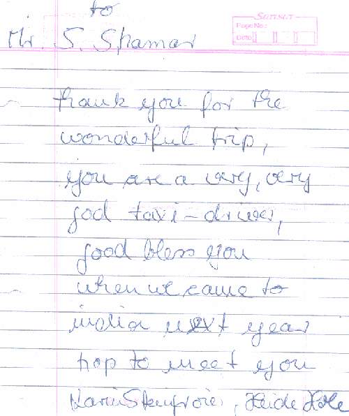Driver to Rajasthan, Comments from Mrs. Steingrover 