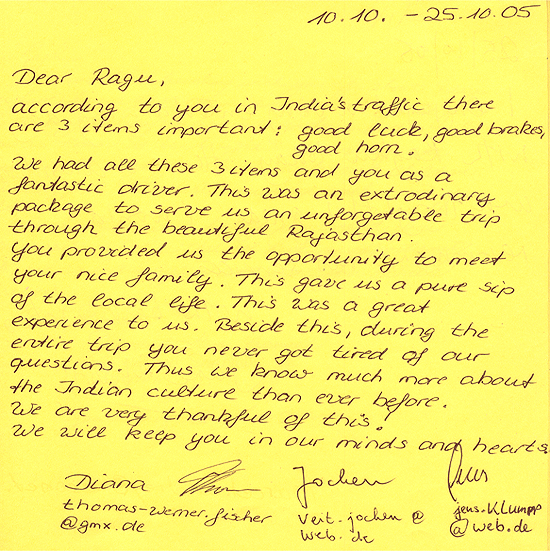 Recommendation for Rajasthan Tour Operator, Comments from Mr. Veit & group