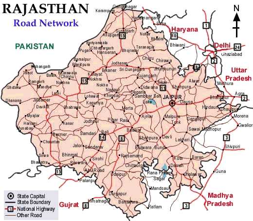 Rajasthan Map, Road Map of Rajasthan