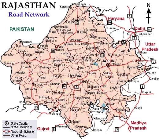 Rajasthan Map, Road Map of Rajasthan